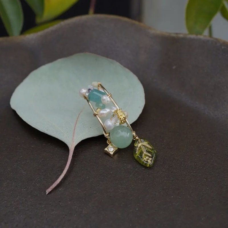 14kgf叶子耳套【一只耳朵】 - 袖扣 - 石头 绿色