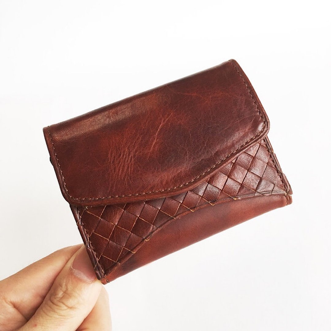 Small tri-fold wallet Jack Micro Wallet Brown Name and gift wrapping free - 皮夹/钱包 - 真皮 咖啡色