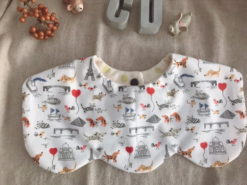 动物们出国去   手工纯棉六层纱专属ChaDor的圆圆小丸子型围兜 - 围嘴/口水巾 - 棉．麻 白色