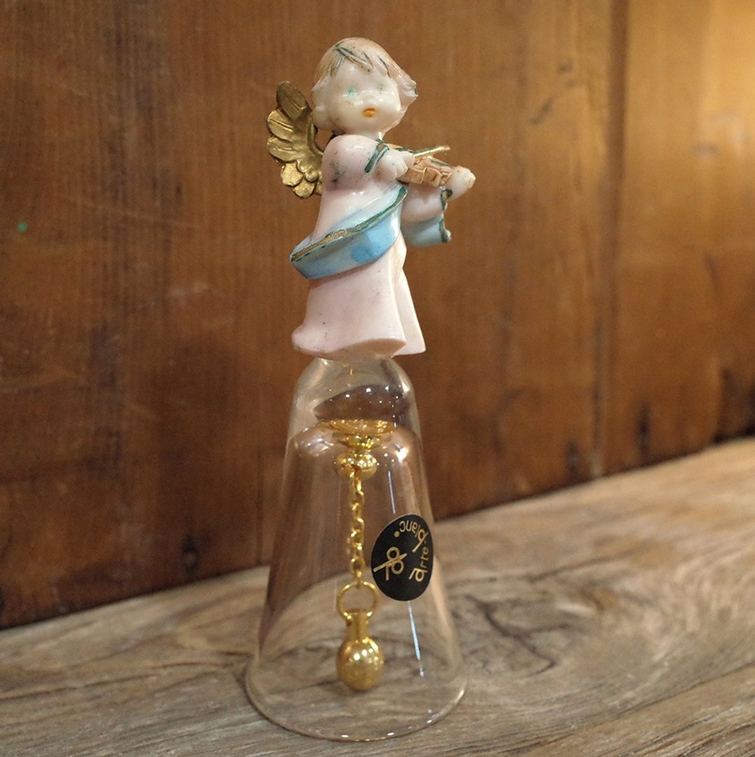 意大利老件.塑料拉小提琴小天使.玻璃手摇铃.铃铛.摆件.#收藏品 - 收纳用品 - 铜/黄铜 