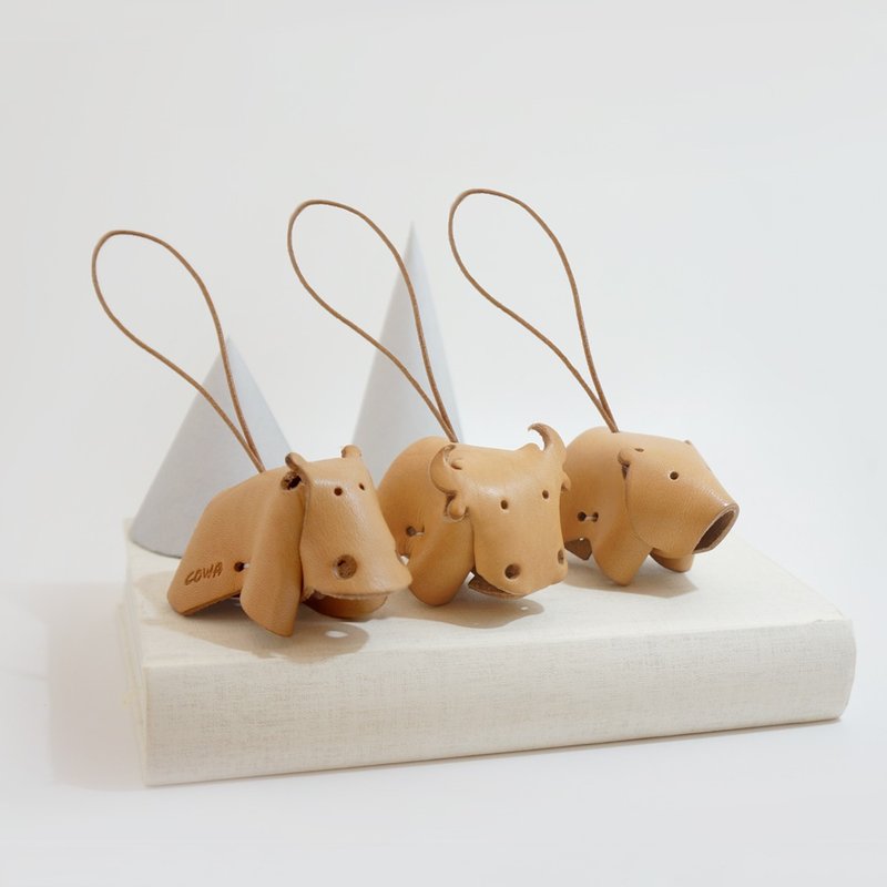 牛革 动物吊饰- 牛/河马/熊 - 其他 - 真皮 卡其色