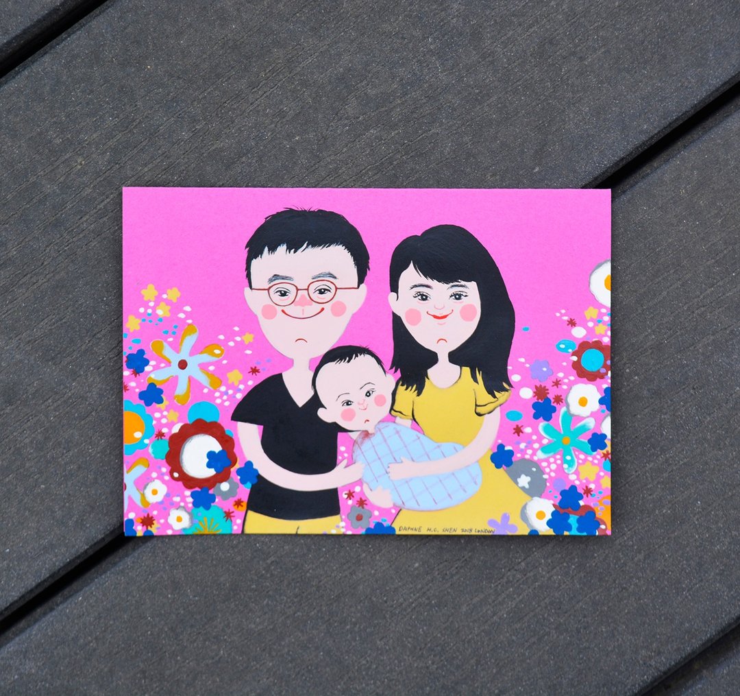 可爱风格 定制化亲子画像-3人 生日/情人节/弥月/全家福/婴儿 - 订制画像 - 纸 多色