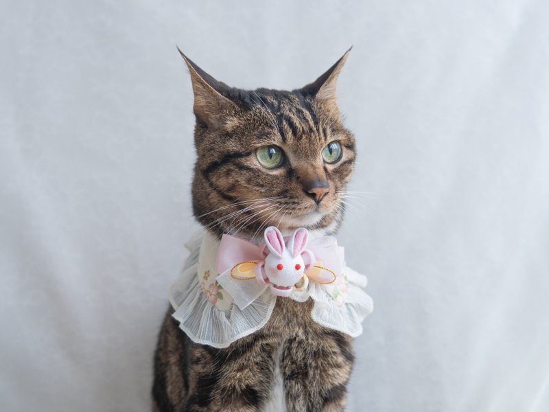 【 白兔・ウサギ】宠物领巾 猫咪/狗狗 花花 布花 - 项圈/牵绳 - 棉．麻 粉红色