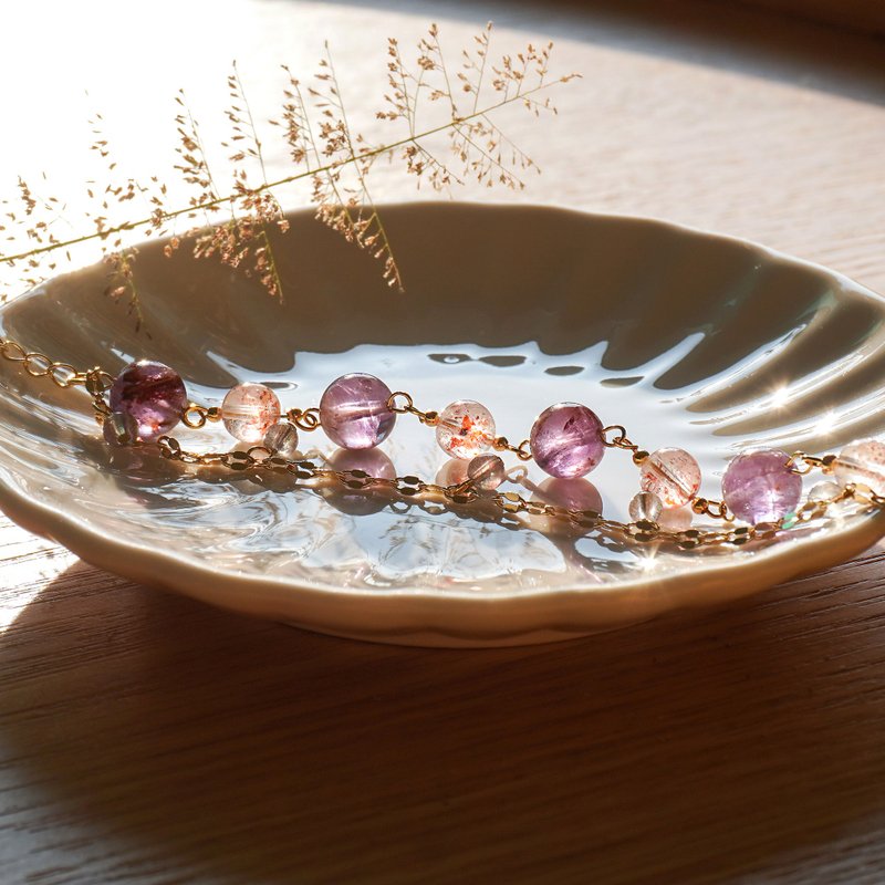 新年 紫满天星 紫幽灵 红超七 拉长石 水晶 手链 - 手链/手环 - 水晶 紫色