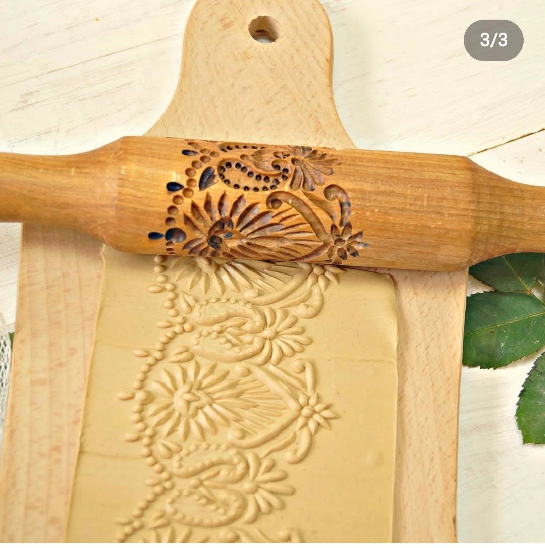 Rolling pin with cookie pattern - 厨房用具 - 木头 咖啡色