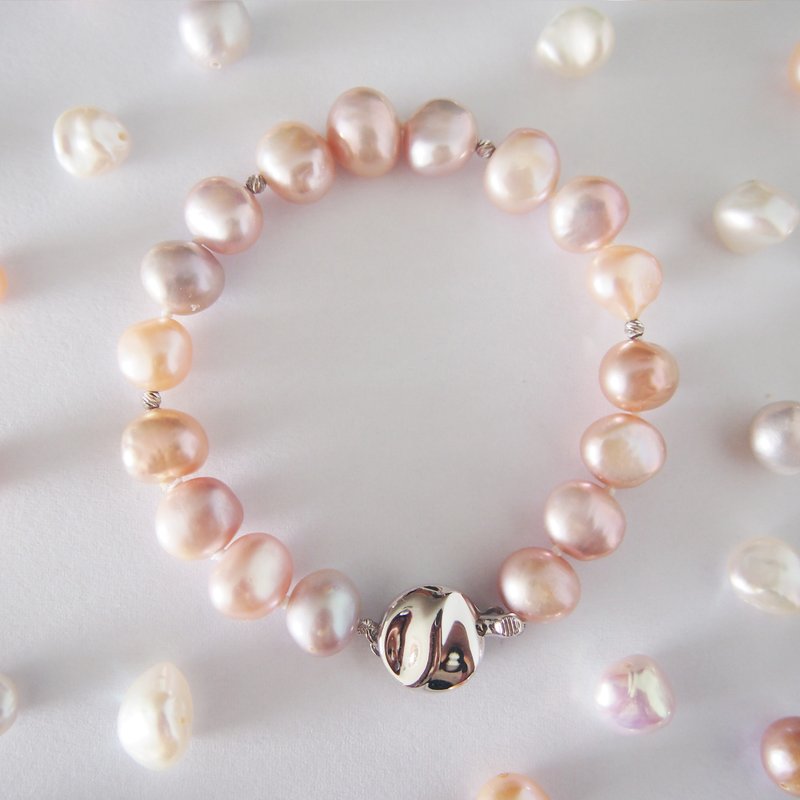 清爽小石形 粉色调【 个性珍珠 】纯银 手链 - 手链/手环 - 纸 粉红色