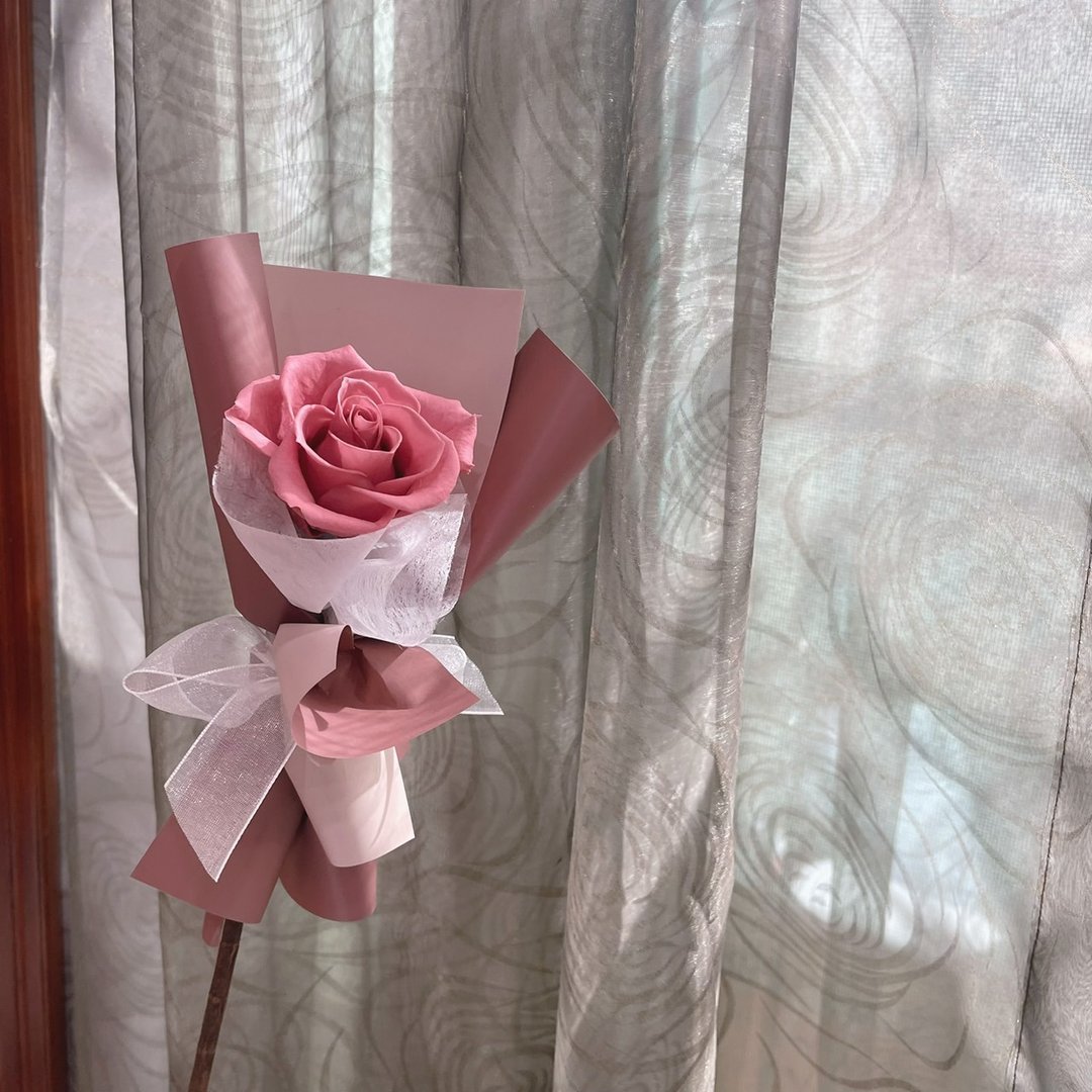 【单支永生玫瑰】干燥玫瑰色 永生花 母亲节 婚礼小物 附提袋 - 干燥花/捧花 - 植物．花 