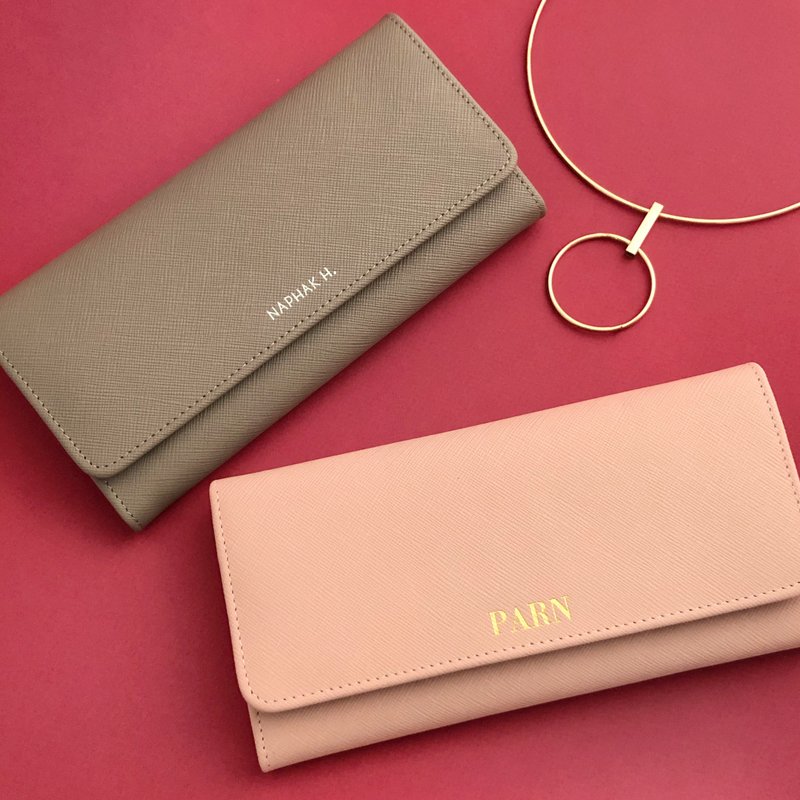 Personalized Leather Foldover Wallet - 皮夹/钱包 - 真皮 粉红色