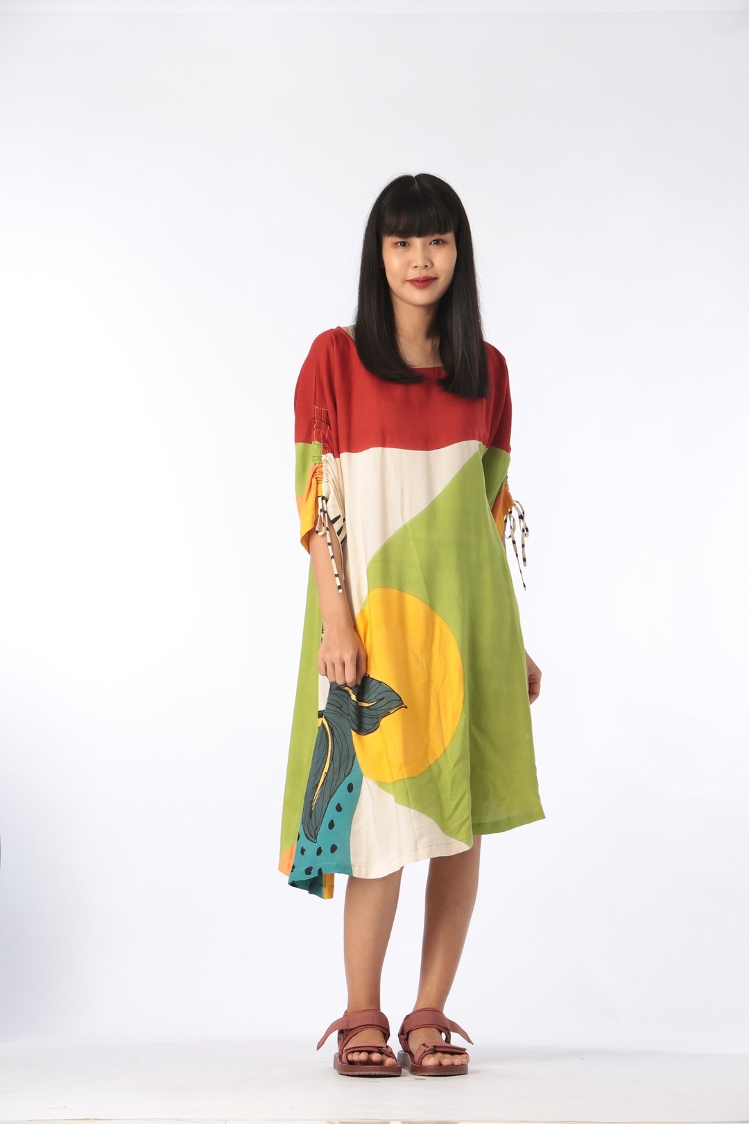 Short Dress Cotton Rayon Hand Painted for Summer resort vaca - 洋装/连衣裙 - 棉．麻 绿色