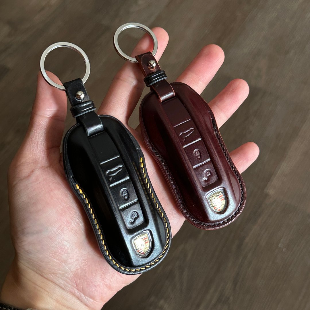 保时捷 马臀皮 钥匙皮套 Porsche Macan Cayenne Panamera - 钥匙链/钥匙包 - 真皮 红色