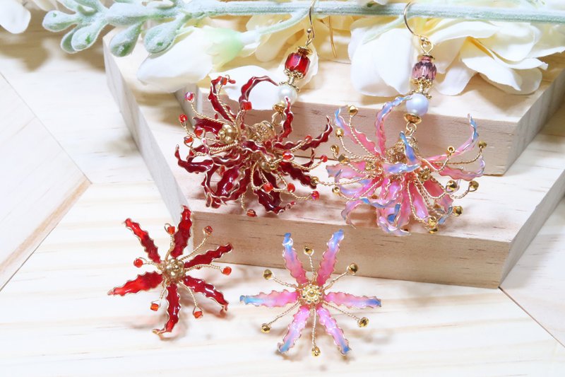 Miss Paranoid 偏执狂小姐 不对称彼岸花/石蒜 树脂耳环 - 耳环/耳夹 - 其他材质 红色