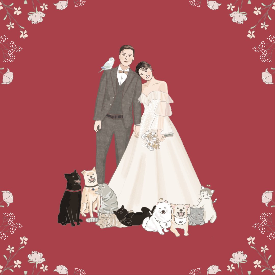 【韩系清新风格 婚纱插画 婚纱似颜绘设计】电子档 - 电子手绘真人画像/绘画/插画 - 其他材质 