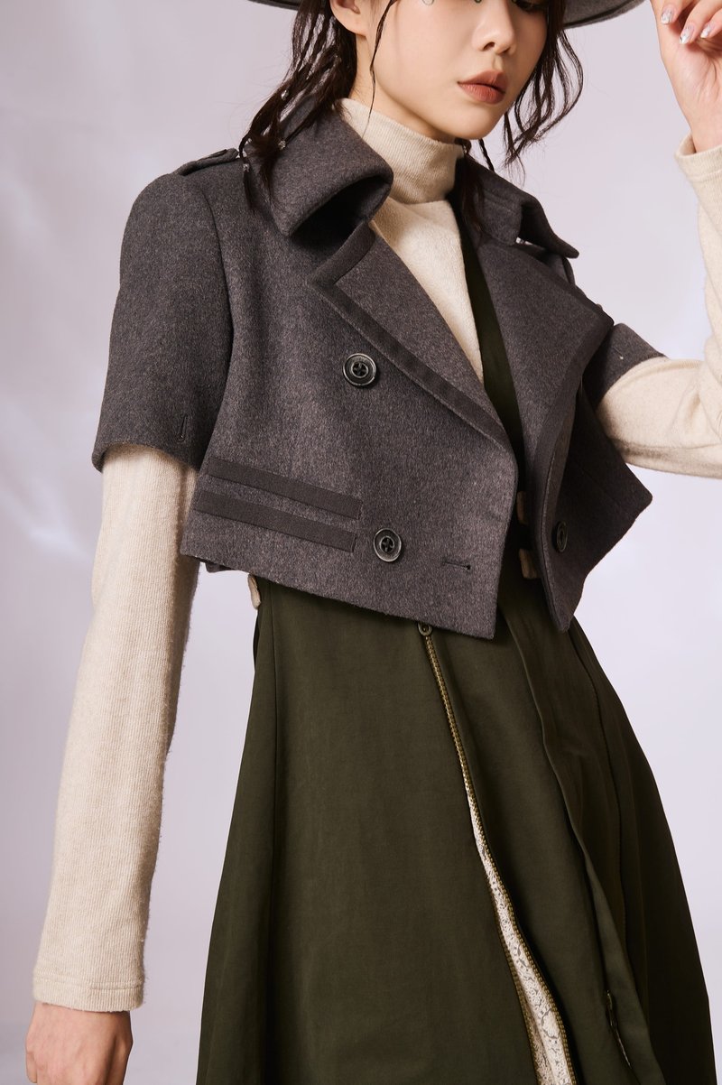 毛呢短外套 - 灰 - 女装休闲/机能外套 - 羊毛 灰色