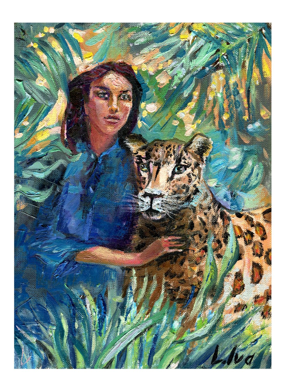 Leopard  and Women/Oil Painting Wall Decor - 墙贴/壁贴 - 纸 多色