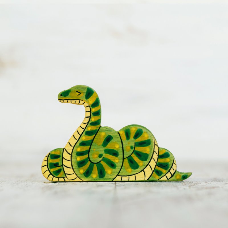 Wooden toy Snake figurine African animal toys Safari animals - 玩具/玩偶 - 环保材料 绿色