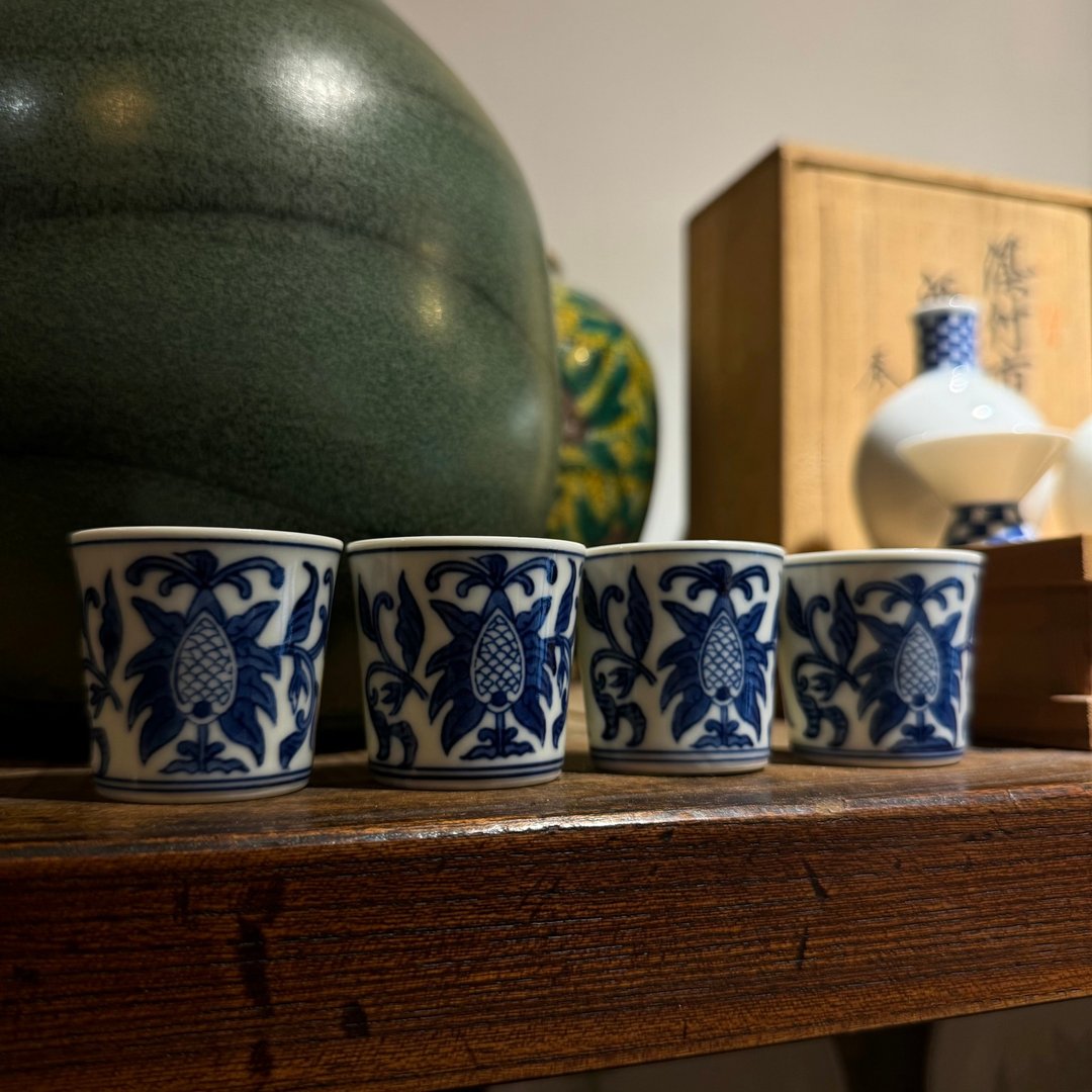 染付唐草清酒杯 - 酒杯/酒器 - 瓷 白色