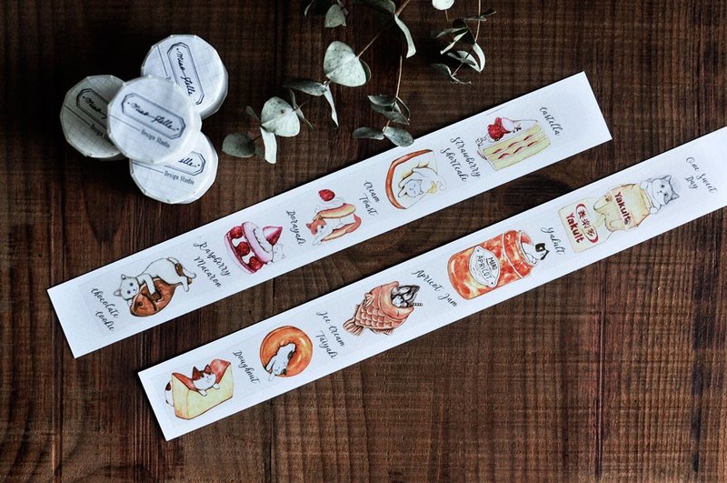 甜甜好食纸胶带-猫咪/食物/甜点/拼贴/手帐/3cm -售完不再补货 - 纸胶带 - 纸 多色