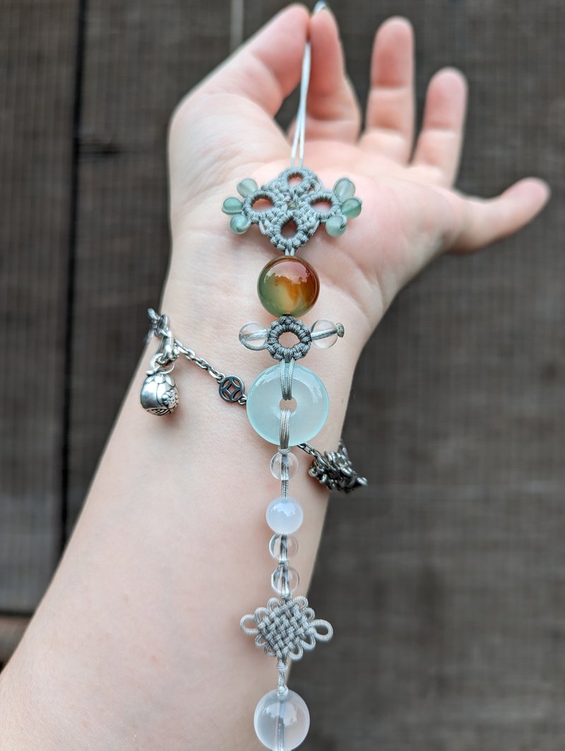 中國結流蘇古典吊坠压襟团扇挂饰包包挂坠汉服配饰天然孔雀玛瑙 - 吊饰 - 半宝石 绿色