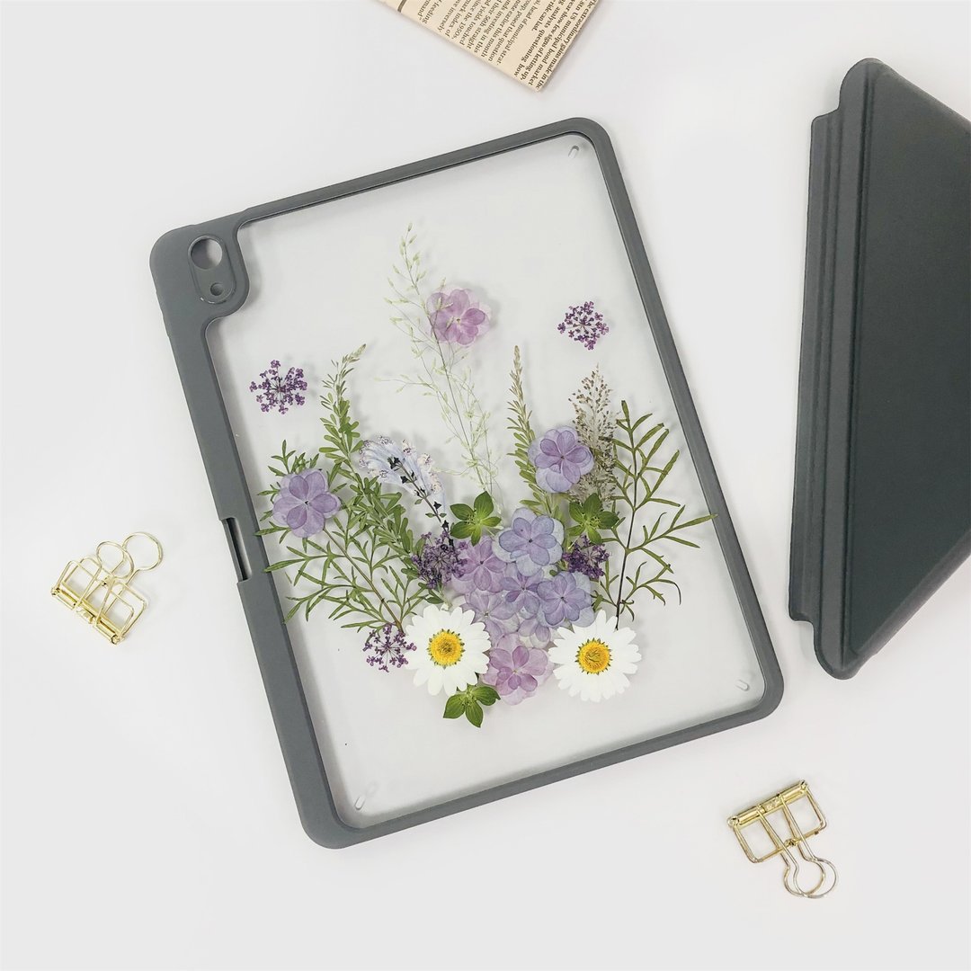 紫白花绿叶手作押花iPad壳 iPad Air 11寸13寸iPad Pro11寸13寸 - 平板/电脑保护壳 - 植物．花 