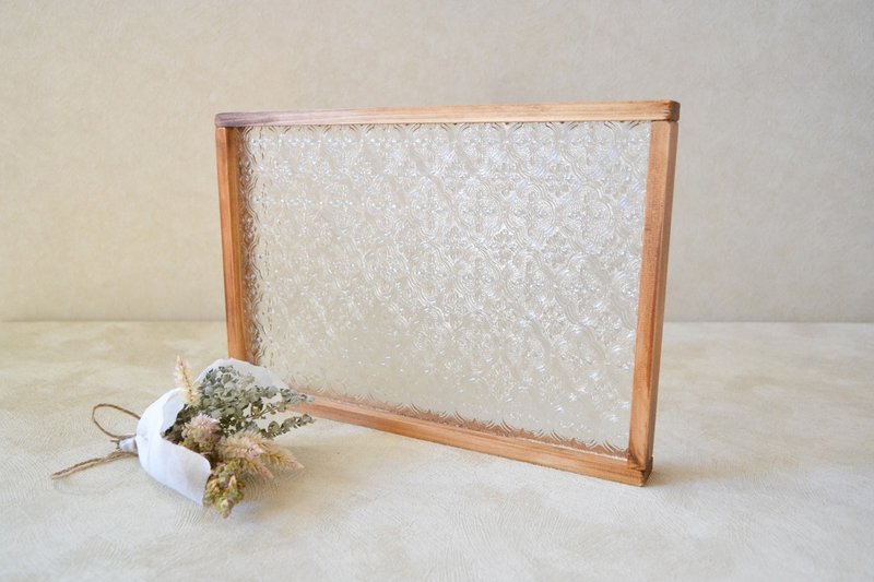 0310mito 日本产桧木与复古玻璃托盘 花纹压花玻璃 - 摆饰 - 玻璃 咖啡色