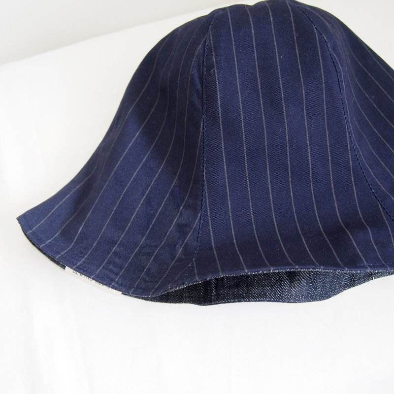 白细线 手工双面帽子 渔夫帽 - 帽子 - 棉．麻 蓝色