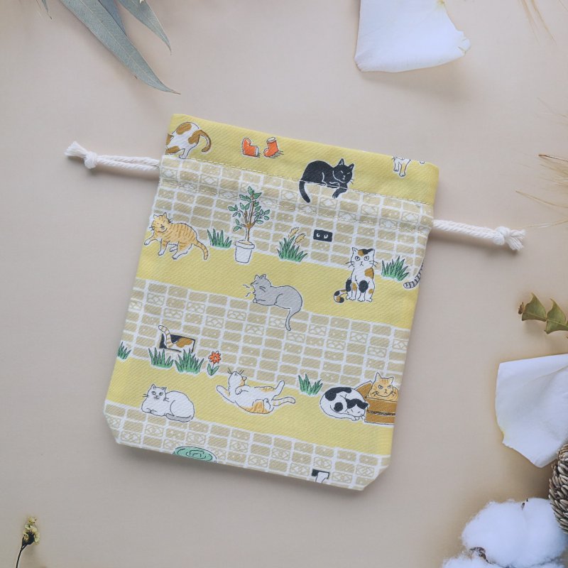 【猫咪的优闲午后】束口袋 小物收纳袋 - 束口袋双肩包 - 棉．麻 