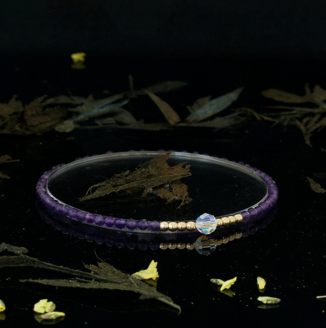 轻奢风 紫水晶 14KGF Swarovski 水晶手链 - 手链/手环 - 宝石 