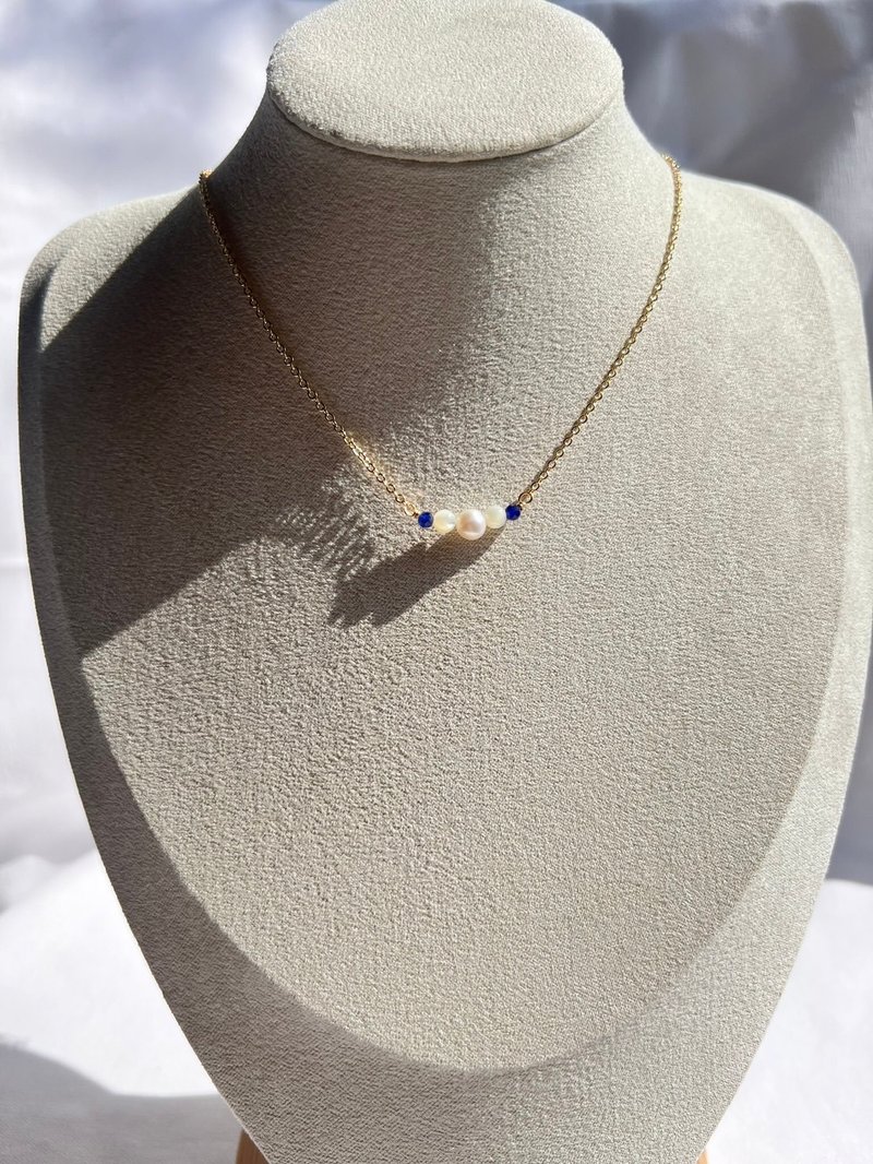 矿石水晶细项链_宝蓝白色_森系饰品_蓝宝石_淡水珍珠_铜镀14K金 - 项链 - 珍珠 