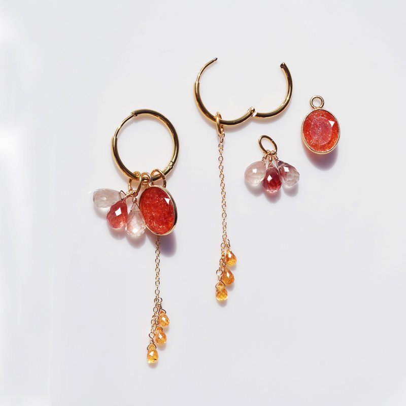 以太阳石与宝石打造的医疗级不锈钢圈形耳环：赫利俄斯的眼泪 - 耳环/耳夹 - 宝石 橘色