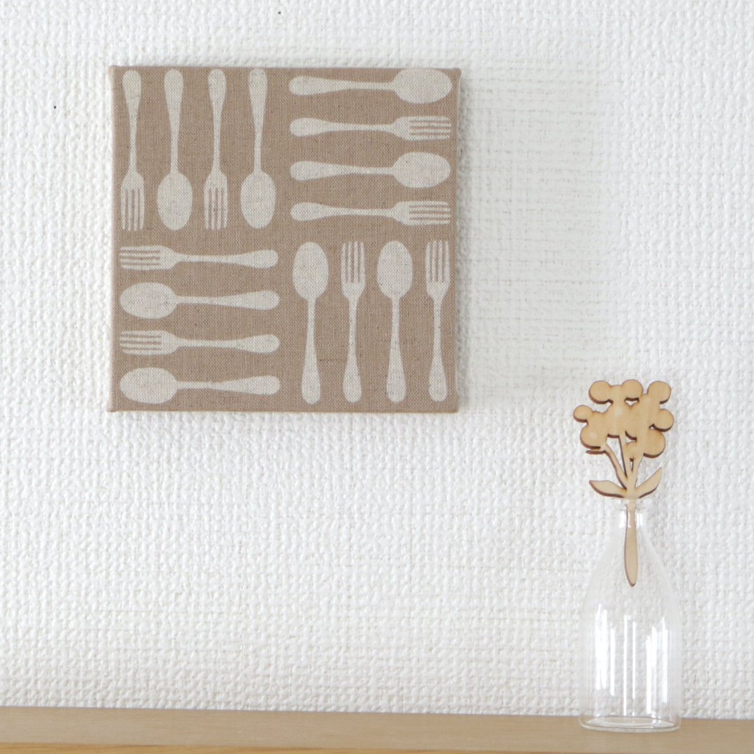 12x12cm Fabric Panel [Spoon / Fork Beige] - 墙贴/壁贴 - 棉 咖啡色