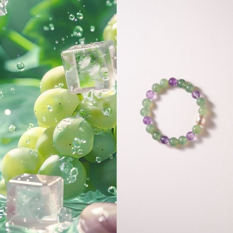 原创风葡铃岫玉紫水晶多宝手串夏日氛围感手链生日礼物 - 手链/手环 - 玉石 绿色