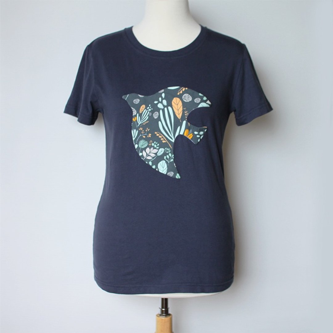花园飞鸟短袖T-shirt - 女装 T 恤 - 棉 蓝色