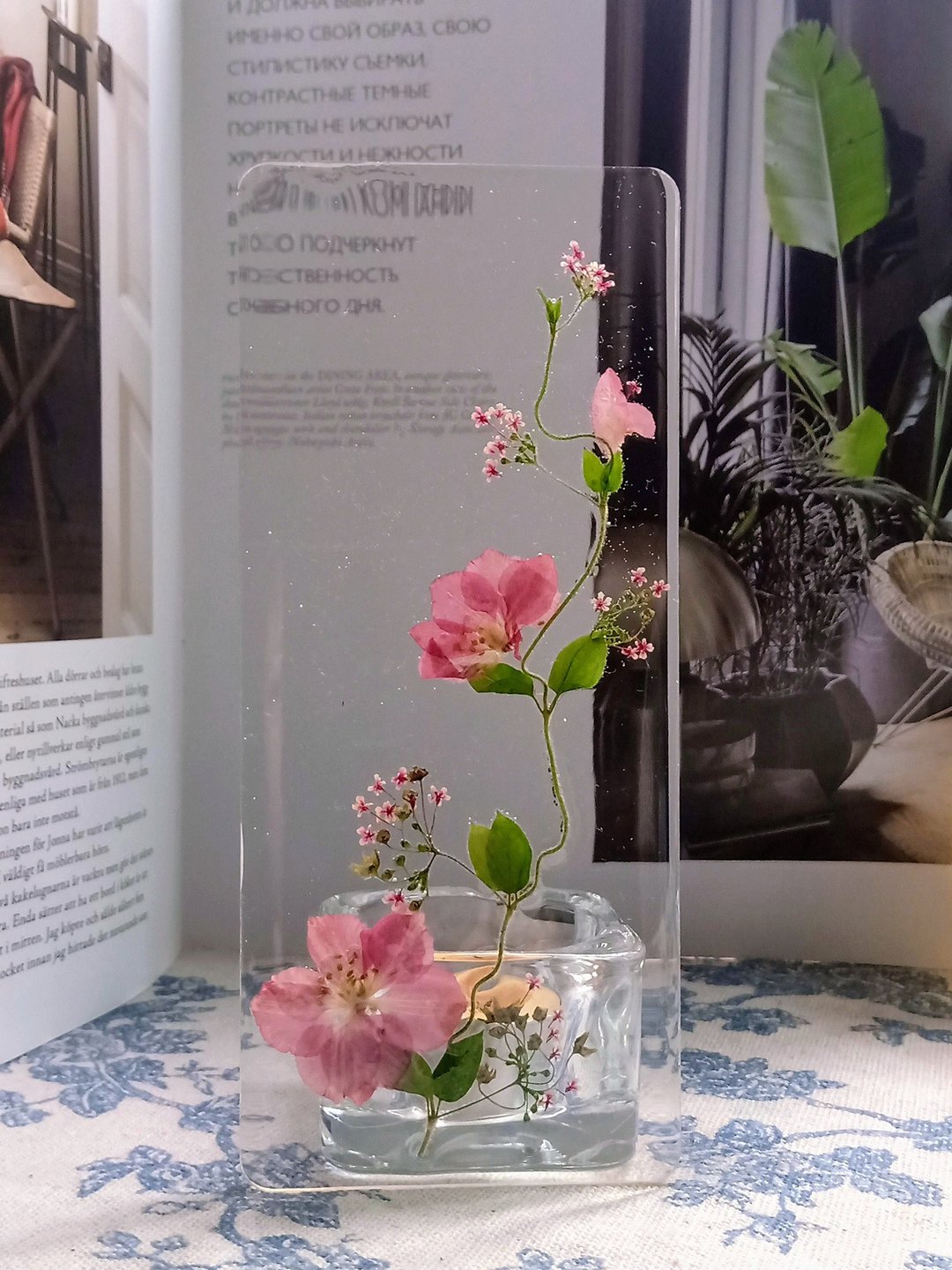 压花烛台| 疗愈LED小夜灯 | 温馨押花玻璃烛台 | 粉色千鸟 - 灯具/灯饰 - 其他材质 粉红色