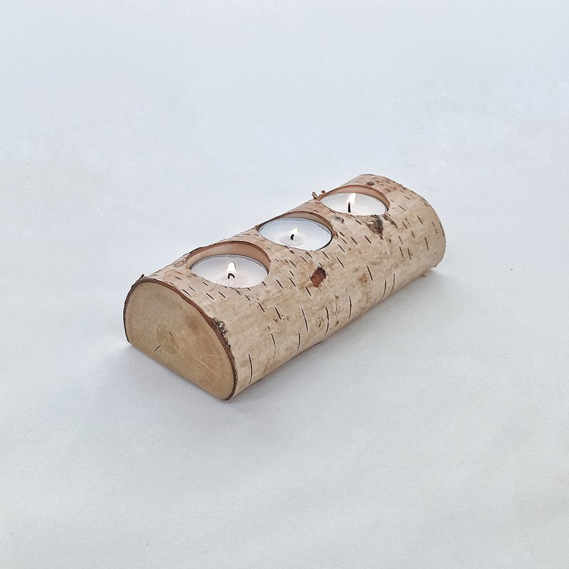 Birch Log Candle Holder Natural Wood - 蜡烛/烛台 - 木头 白色