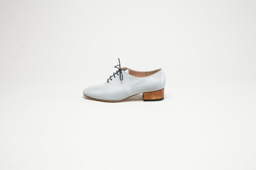 HTHREE 3.4圆头舞蹈牛津跟鞋/雾白/Round Toe Dance Oxford Heels - 其他女款皮鞋 - 真皮 灰色