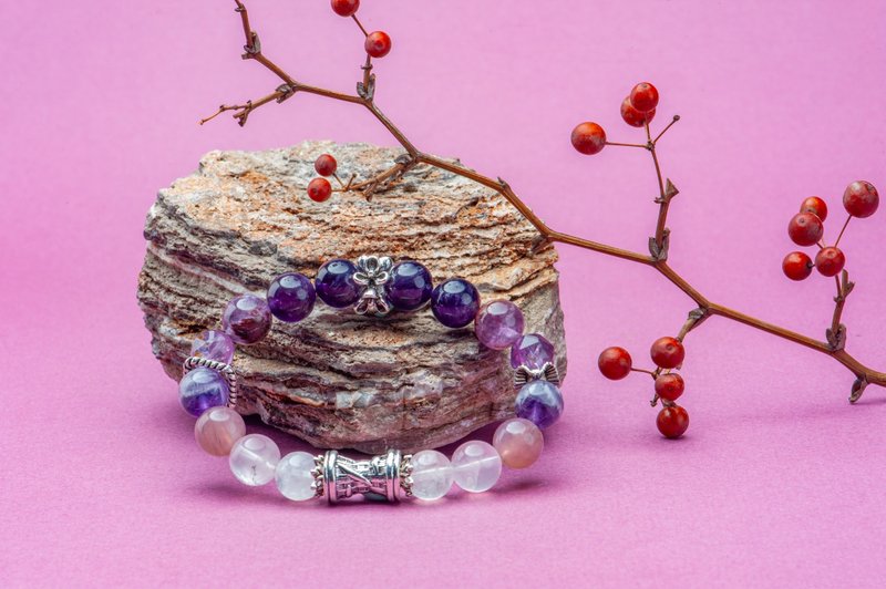 采忆矿石 九紫离火能量手串 紫水晶 紫幽灵 紫马粉 招贵人 - 手链/手环 - 水晶 