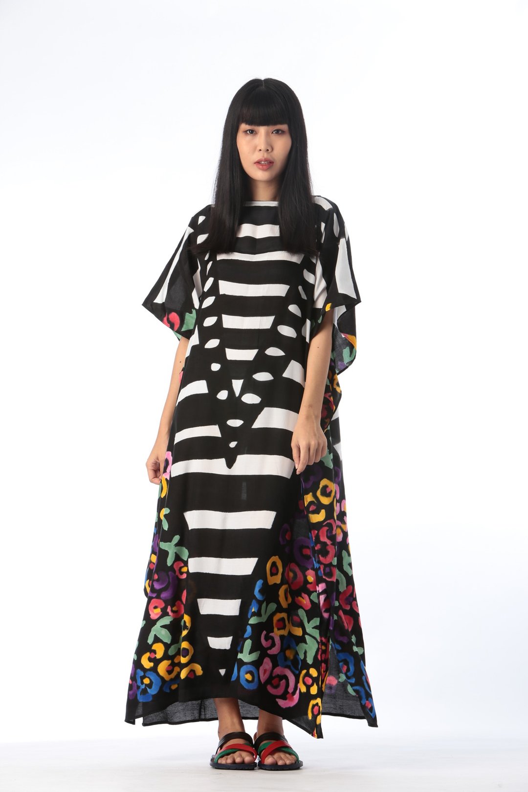 Hand Painted Cotton Silk Kaftan for Summer Resort Vacation F - 洋装/连衣裙 - 棉 多色
