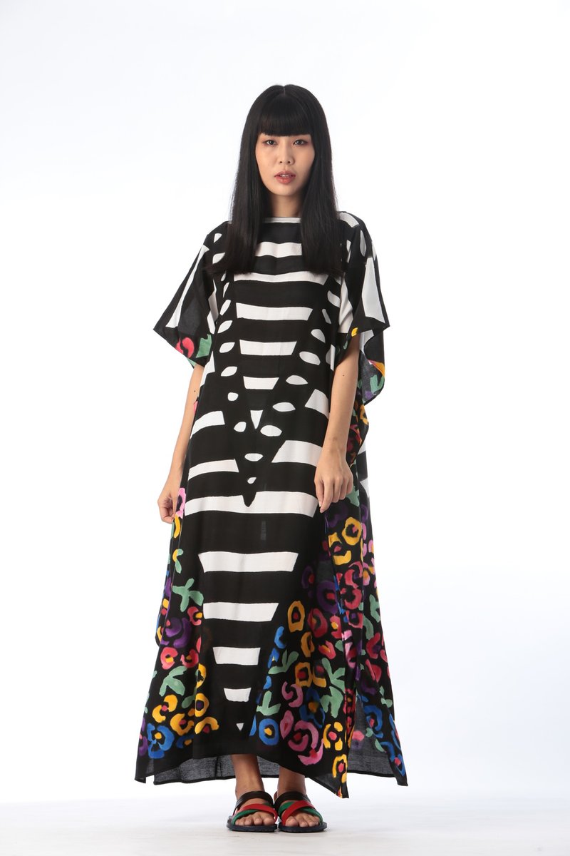 Hand Painted Cotton Silk Kaftan for Summer Resort Vacation F - 洋装/连衣裙 - 棉．麻 多色