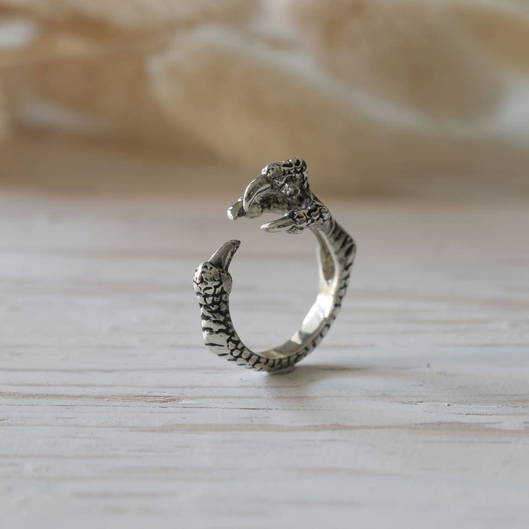 Dragon claw silver rings adjustable wrap Vintage Biker Skull jewelry gothic men - 戒指 - 其他金属 银色