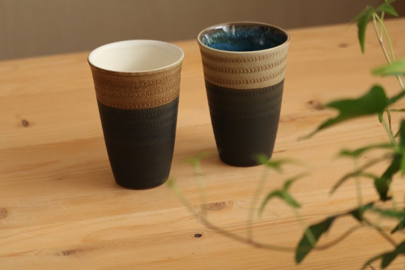 小石原烧自由杯啤酒杯烧酒杯飞鳖花森木釜森山健二 - 其他杯子 - 陶 黑色