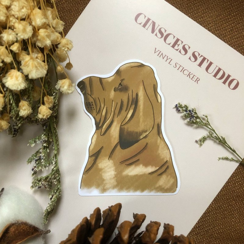 手绘血犬插画 防水贴纸  笔电 手机壳 行李箱贴 水壶 贴纸 - 行李箱/行李箱保护套 - 纸 