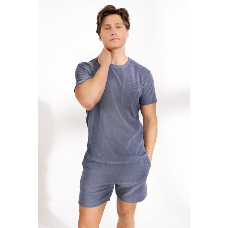 北欧极简 - Terry T shirt 有机棉毛巾布圆领T 男 (烟灰蓝) - 男装上衣/T 恤 - 棉．麻 蓝色