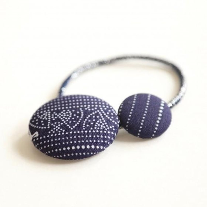 Happy hair ornament Kimono hair rubber 1 piece <Fan Blue> - 发饰 - 棉．麻 蓝色