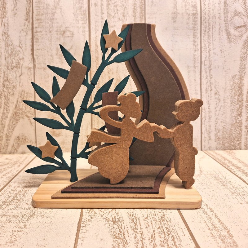 七夕银河、竹饰、织姬、彦星雕像 - 摆饰 - 木头 