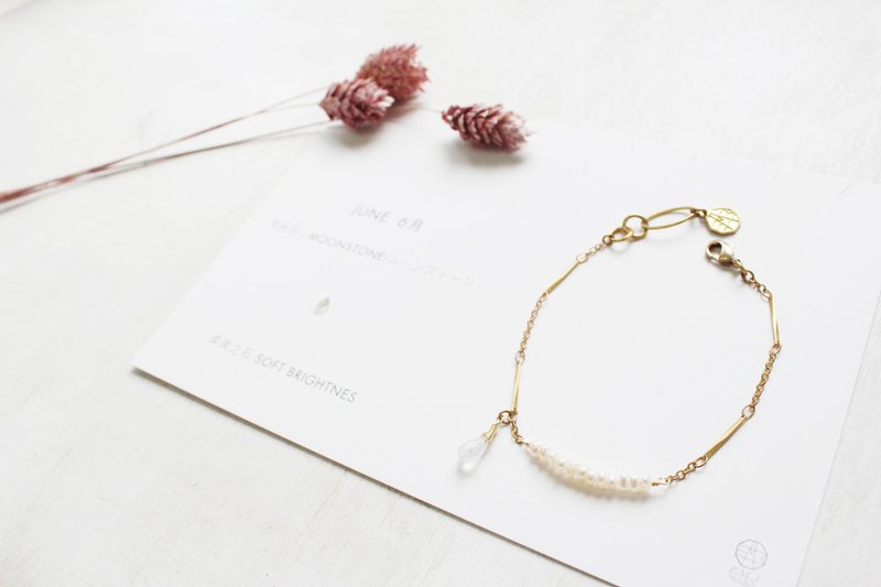 6月诞生石-moonstone月光石珍珠微笑系列铜手链 - 手链/手环 - 宝石 白色