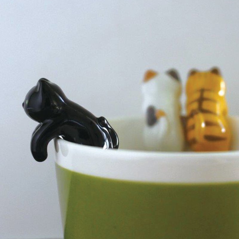 日本Decole 爬爬猫挂杯匙系列 - 茶具/茶杯 - 陶 多色