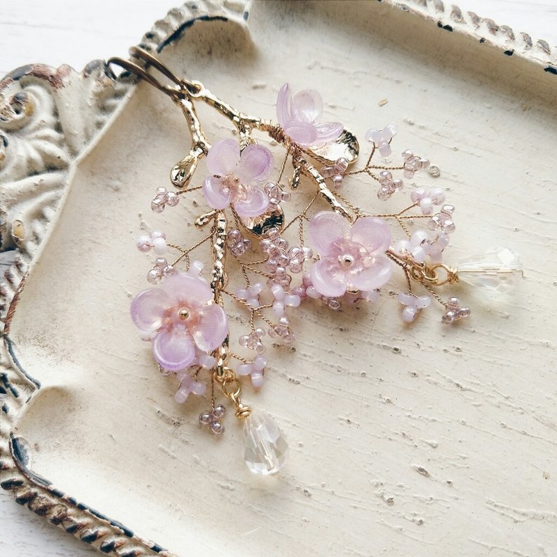 串珠 编织 耳环 花枝 花蕊 丁香  可改夹式 - 耳环/耳夹 - 其他材质 紫色