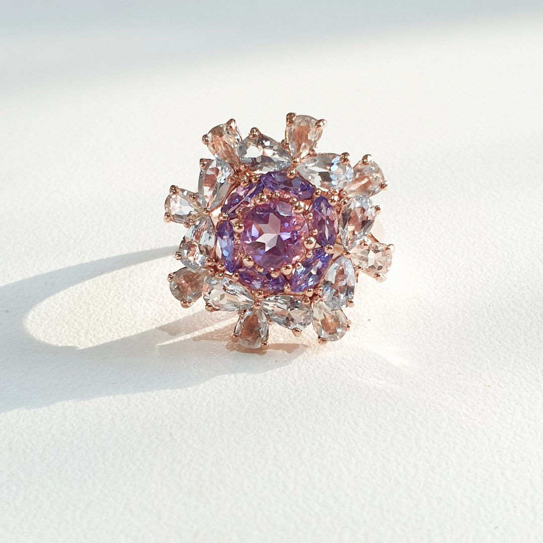 Amethyst, Blue topaz, White topaz, Tanzanite ring, 925 Silver - 戒指 - 宝石 多色