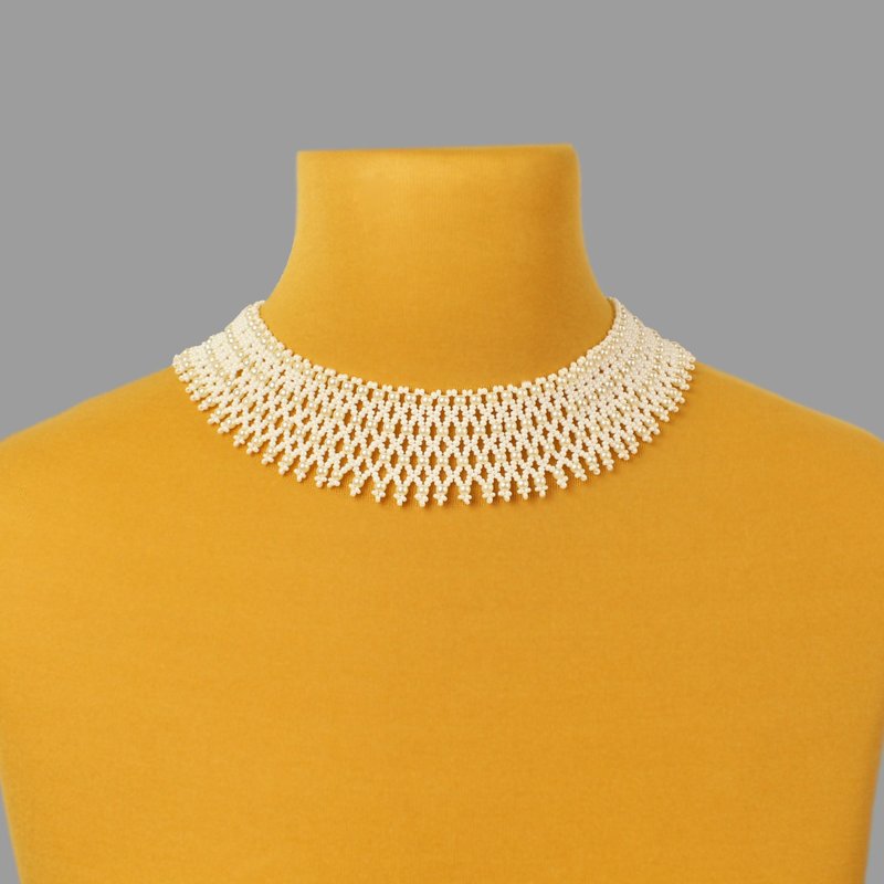 婚礼当天波西米亚风格新娘项链，女士项圈项链 - 锁骨链 - 玻璃 白色