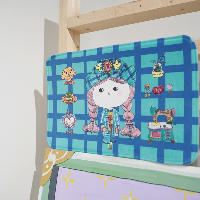 包子小姐的搭配日记格仔套装蓝色地毯地垫软绵绵坐垫 - 地垫/地毯 - 海绵 蓝色
